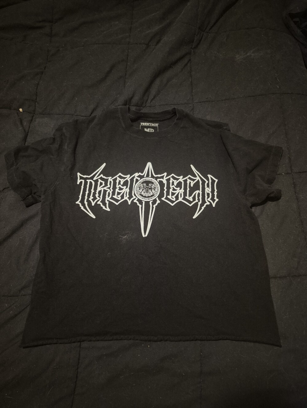Trentech Men's M Gothic Cross Wings Graphic T Shirt Black Double Sided Y2K